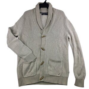 Nautica Mens Shawl Collar Cardigan Large Toggle Closure Pockets Ribbed Beige